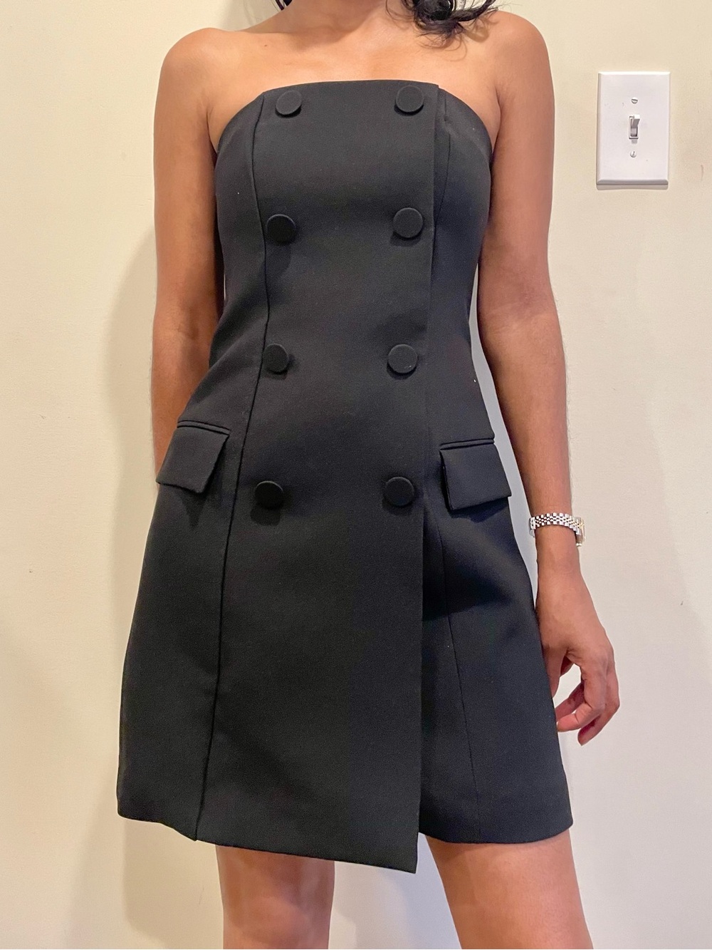 H&M Black Strapless Double-Breasted Mini Dress